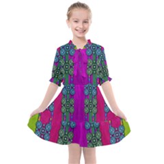 Flowers In A Rainbow Liana Forest Festive Kids  All Frills Chiffon Dress by pepitasart