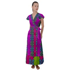 Flowers In A Rainbow Liana Forest Festive Flutter Sleeve Maxi Dress by pepitasart