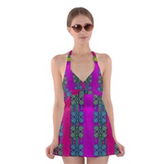 Flowers In A Rainbow Liana Forest Festive Halter Dress Swimsuit  by pepitasart