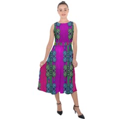 Flowers In A Rainbow Liana Forest Festive Midi Tie-back Chiffon Dress by pepitasart