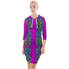 Flowers In A Rainbow Liana Forest Festive Quarter Sleeve Hood Bodycon Dress by pepitasart