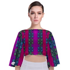 Flowers In A Rainbow Liana Forest Festive Tie Back Butterfly Sleeve Chiffon Top by pepitasart