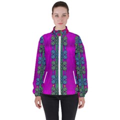 Flowers In A Rainbow Liana Forest Festive Women s High Neck Windbreaker by pepitasart