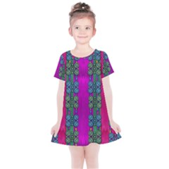 Flowers In A Rainbow Liana Forest Festive Kids  Simple Cotton Dress by pepitasart