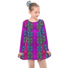 Flowers In A Rainbow Liana Forest Festive Kids  Long Sleeve Dress by pepitasart