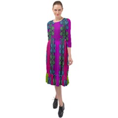 Flowers In A Rainbow Liana Forest Festive Ruffle End Midi Chiffon Dress by pepitasart