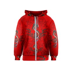 Chinese Dragon On Vintage Background Kids  Zipper Hoodie by FantasyWorld7