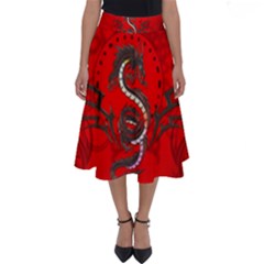 Chinese Dragon On Vintage Background Perfect Length Midi Skirt by FantasyWorld7