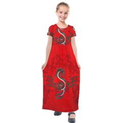 Chinese Dragon On Vintage Background Kids  Short Sleeve Maxi Dress by FantasyWorld7