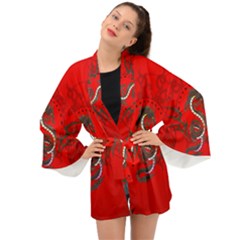 Chinese Dragon On Vintage Background Long Sleeve Kimono