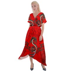 Chinese Dragon On Vintage Background Cross Front Sharkbite Hem Maxi Dress by FantasyWorld7