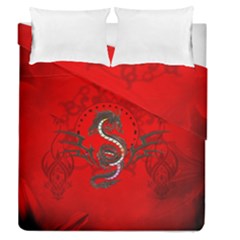 Chinese Dragon On Vintage Background Duvet Cover Double Side (queen Size) by FantasyWorld7