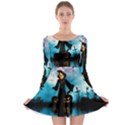 Funny Halloween Design With Skeleton, Pumpkin And Owl Long Sleeve Skater Dress View1