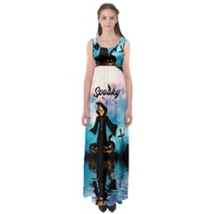 Funny Halloween Design With Skeleton, Pumpkin And Owl Empire Waist Maxi Dress by FantasyWorld7