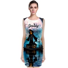 Funny Halloween Design With Skeleton, Pumpkin And Owl Classic Sleeveless Midi Dress by FantasyWorld7