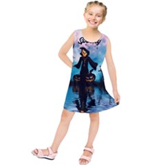 Funny Halloween Design With Skeleton, Pumpkin And Owl Kids  Tunic Dress by FantasyWorld7