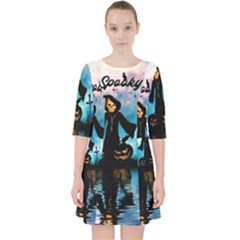 Funny Halloween Design With Skeleton, Pumpkin And Owl Pocket Dress by FantasyWorld7