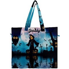 Funny Halloween Design With Skeleton, Pumpkin And Owl Canvas Travel Bag by FantasyWorld7