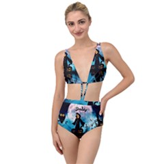 Funny Halloween Design With Skeleton, Pumpkin And Owl Tied Up Two Piece Swimsuit by FantasyWorld7