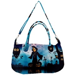 Funny Halloween Design With Skeleton, Pumpkin And Owl Removal Strap Handbag by FantasyWorld7