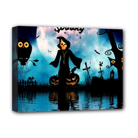 Funny Halloween Design With Skeleton, Pumpkin And Owl Deluxe Canvas 16  X 12  (stretched)  by FantasyWorld7