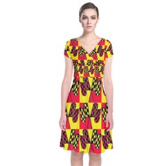 Race Flag Short Sleeve Front Wrap Dress