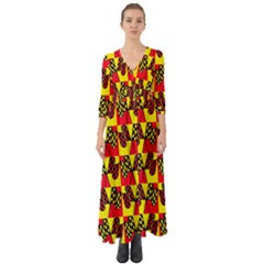 Race Flag Button Up Boho Maxi Dress