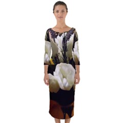 Tulips 1 3 Quarter Sleeve Midi Bodycon Dress by bestdesignintheworld