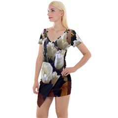 Tulips 1 3 Short Sleeve Asymmetric Mini Dress by bestdesignintheworld