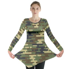 Curve Shape Seamless Camouflage Pattern Long Sleeve Tunic  by Vaneshart