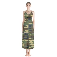 Curve Shape Seamless Camouflage Pattern Button Up Chiffon Maxi Dress by Vaneshart