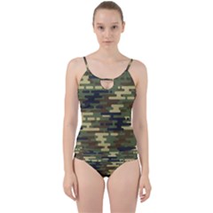 Curve Shape Seamless Camouflage Pattern Cut Out Top Tankini Set by Vaneshart