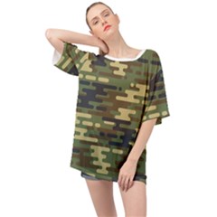 Curve Shape Seamless Camouflage Pattern Oversized Chiffon Top