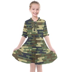 Curve Shape Seamless Camouflage Pattern Kids  All Frills Chiffon Dress