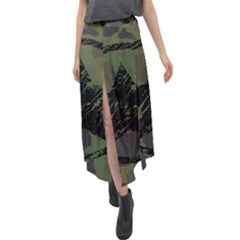 Military Camouflage Design Velour Split Maxi Skirt by Vaneshart