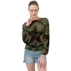 Military Camouflage Design Banded Bottom Chiffon Top