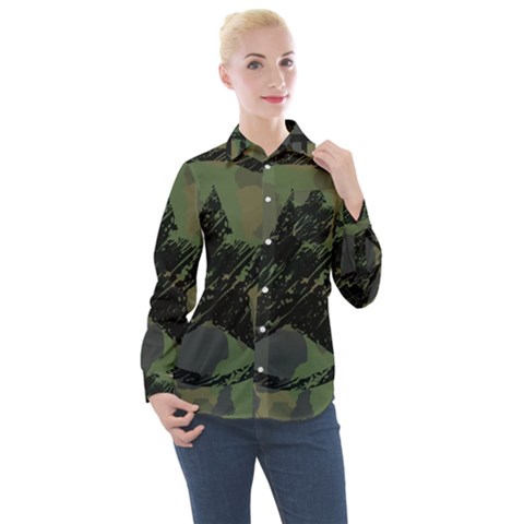 Military Camouflage Design Women s Long Sleeve Pocket Shirt by Vaneshart