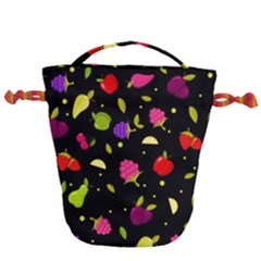 Vector Seamless Summer Fruits Pattern Colorful Cartoon Background Drawstring Bucket Bag