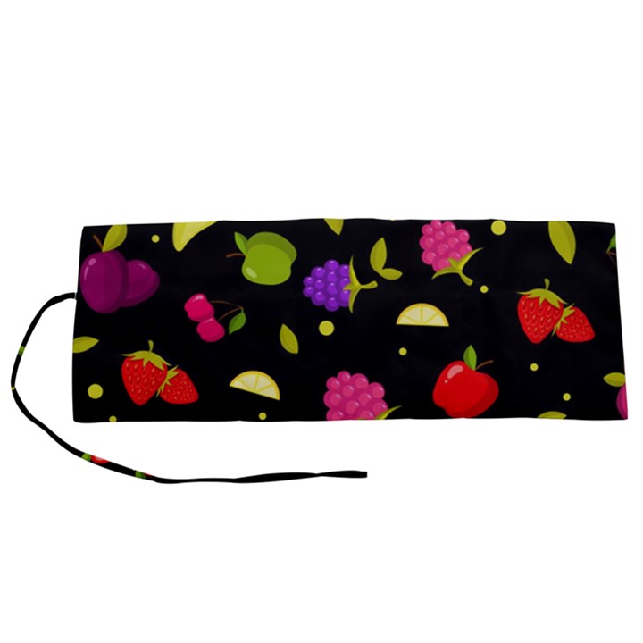 Vector Seamless Summer Fruits Pattern Colorful Cartoon Background Roll Up Canvas Pencil Holder (S)