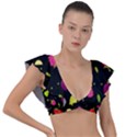 Vector Seamless Summer Fruits Pattern Colorful Cartoon Background Plunge Frill Sleeve Bikini Top View1