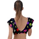 Vector Seamless Summer Fruits Pattern Colorful Cartoon Background Plunge Frill Sleeve Bikini Top View2