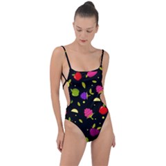 Vector Seamless Summer Fruits Pattern Colorful Cartoon Background Tie Strap One Piece Swimsuit