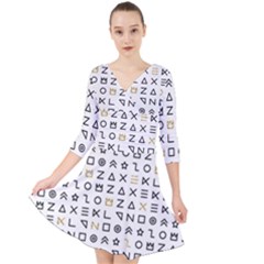 Memphis Seamless Patterns Quarter Sleeve Front Wrap Dress by Vaneshart