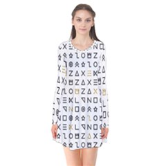 Memphis Seamless Patterns Long Sleeve V-neck Flare Dress by Vaneshart