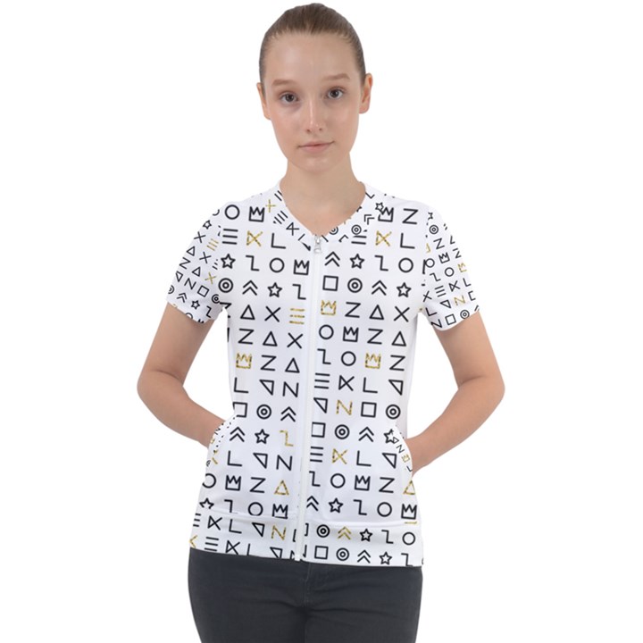 Memphis Seamless Patterns Short Sleeve Zip Up Jacket