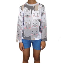 Hand Draw Cats Seamless Pattern Kids  Long Sleeve Swimwear by Vaneshart