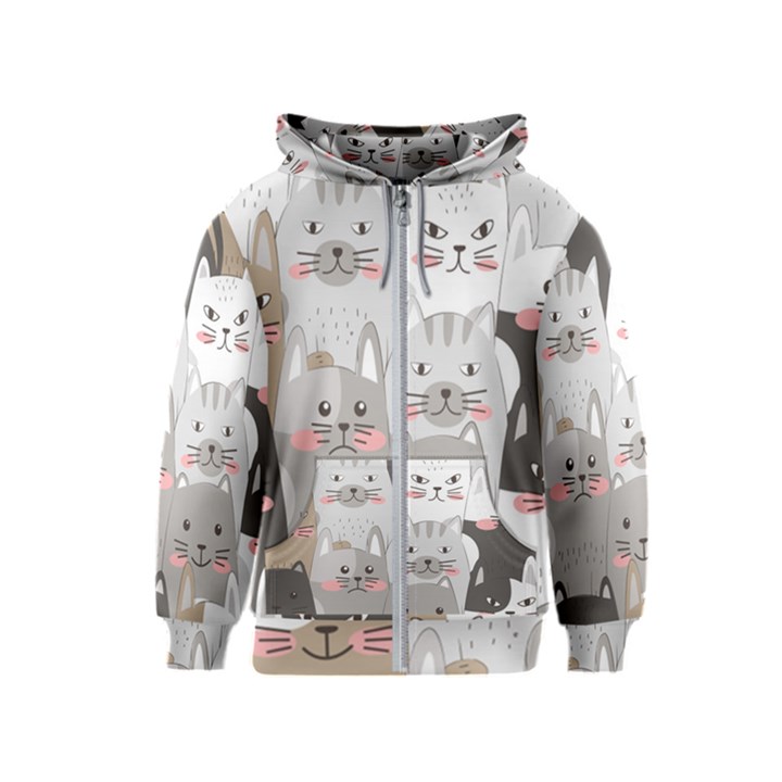 Hand Draw Cats Seamless Pattern Kids  Zipper Hoodie