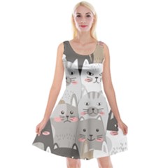 Hand Draw Cats Seamless Pattern Reversible Velvet Sleeveless Dress by Vaneshart