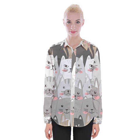 Hand Draw Cats Seamless Pattern Womens Long Sleeve Shirt by Vaneshart