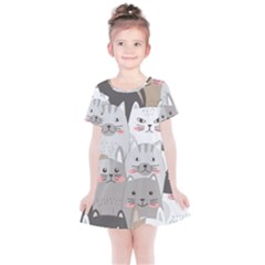 Hand Draw Cats Seamless Pattern Kids  Simple Cotton Dress by Vaneshart